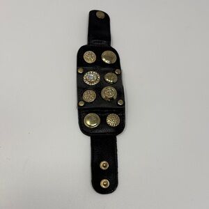 Faux Leather Black and Gold Women's Bracelet